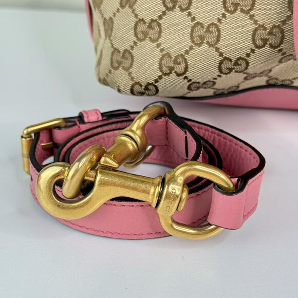 Gucci GG Logo Supreme Shoulder Bag Crossbody with Pink Trim and Green Red Stripe - Picture 8 of 9